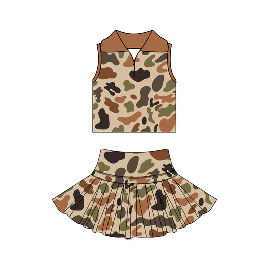 Grey green camo yoga top matching skorts girls summer outfit preorder