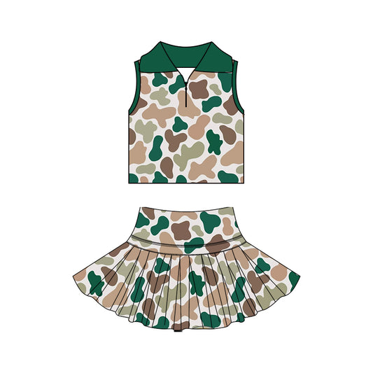 Green brown camo yoga top matching skorts girls summer outfit preorder