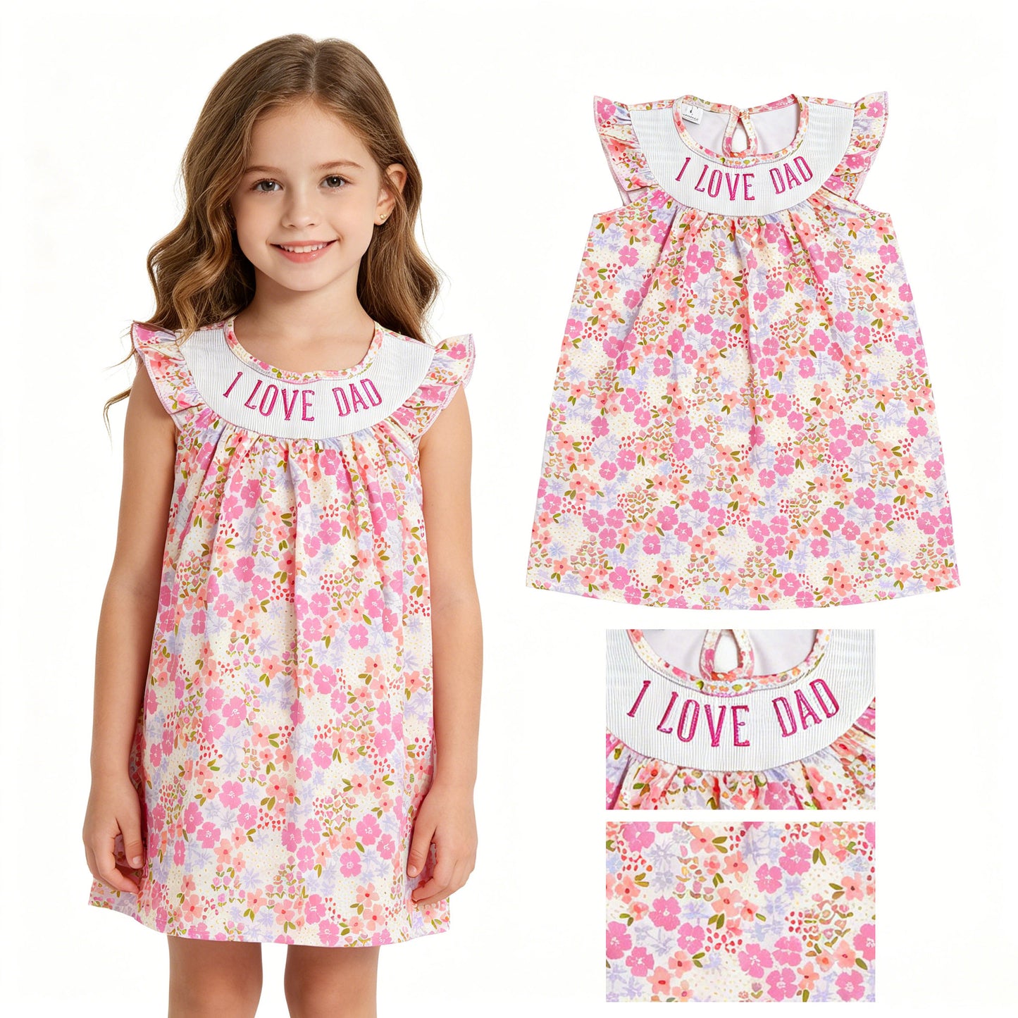 I love dad girls summer floral smocked dress