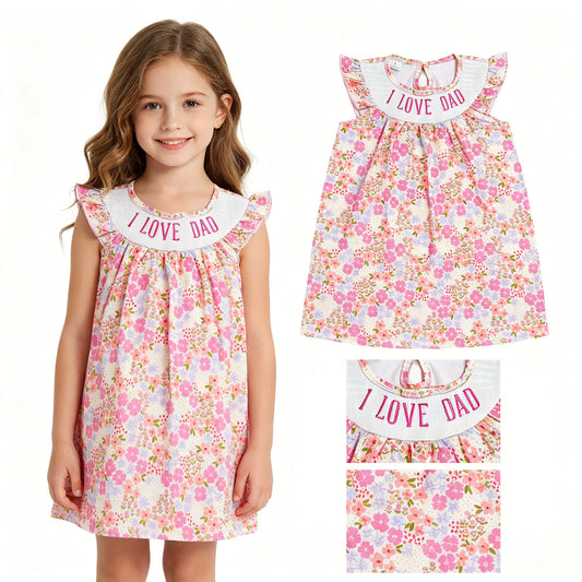 I love dad girls summer floral smocked dress