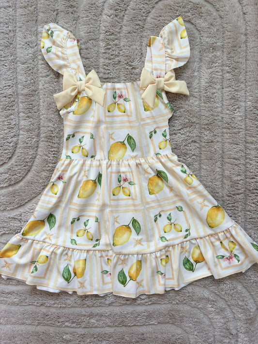 Lemon print girls summer dress preorder