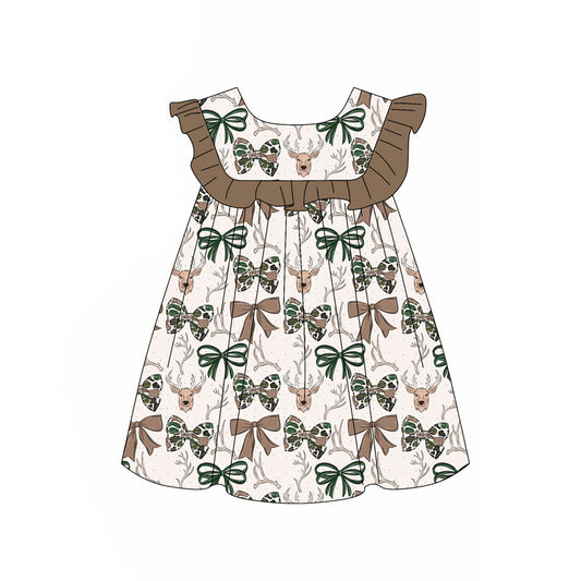Green bow deer print girls summer dress preorder