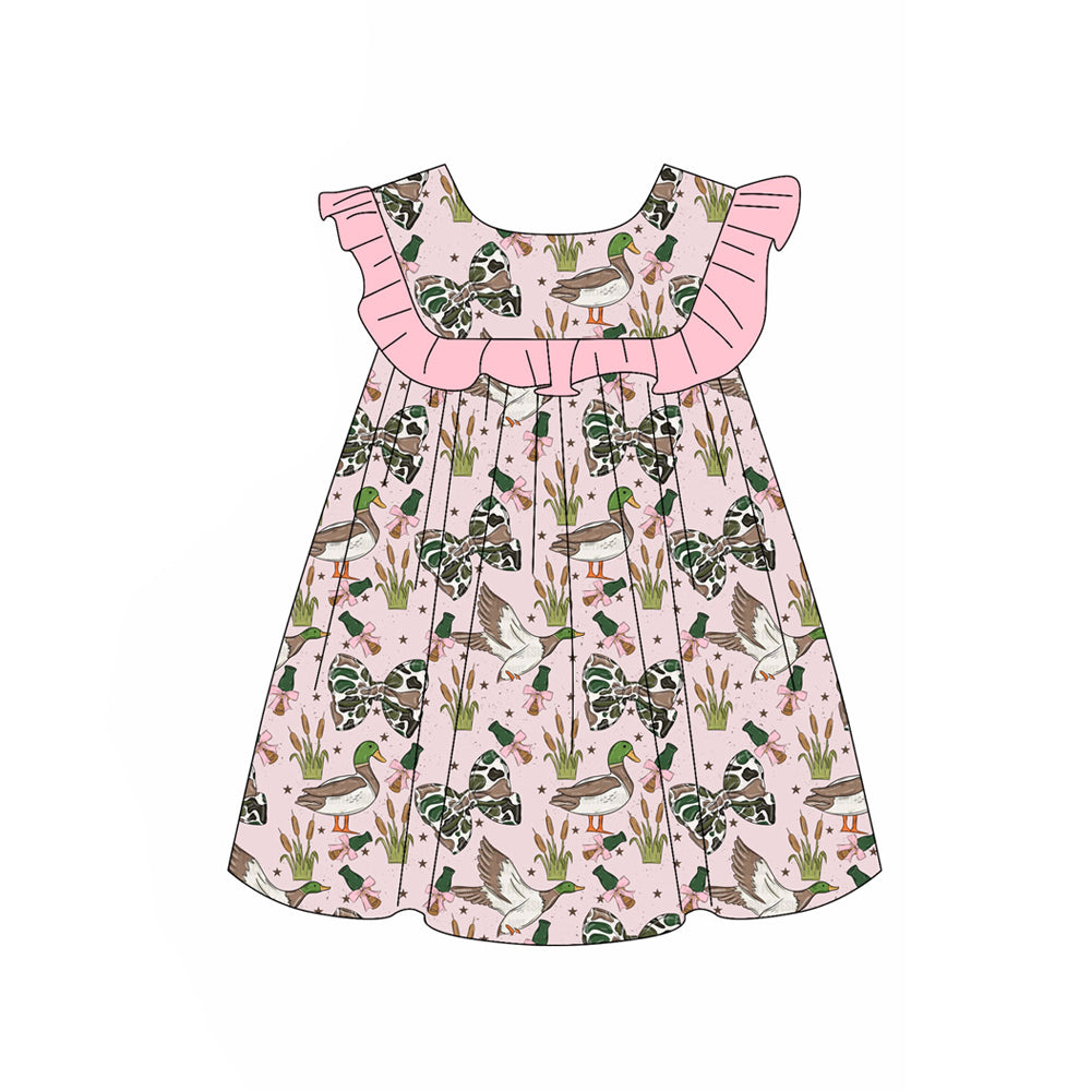 Green bow duck print girls summer dress preorder