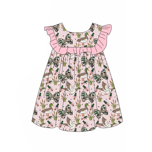 Green bow duck print girls summer dress preorder