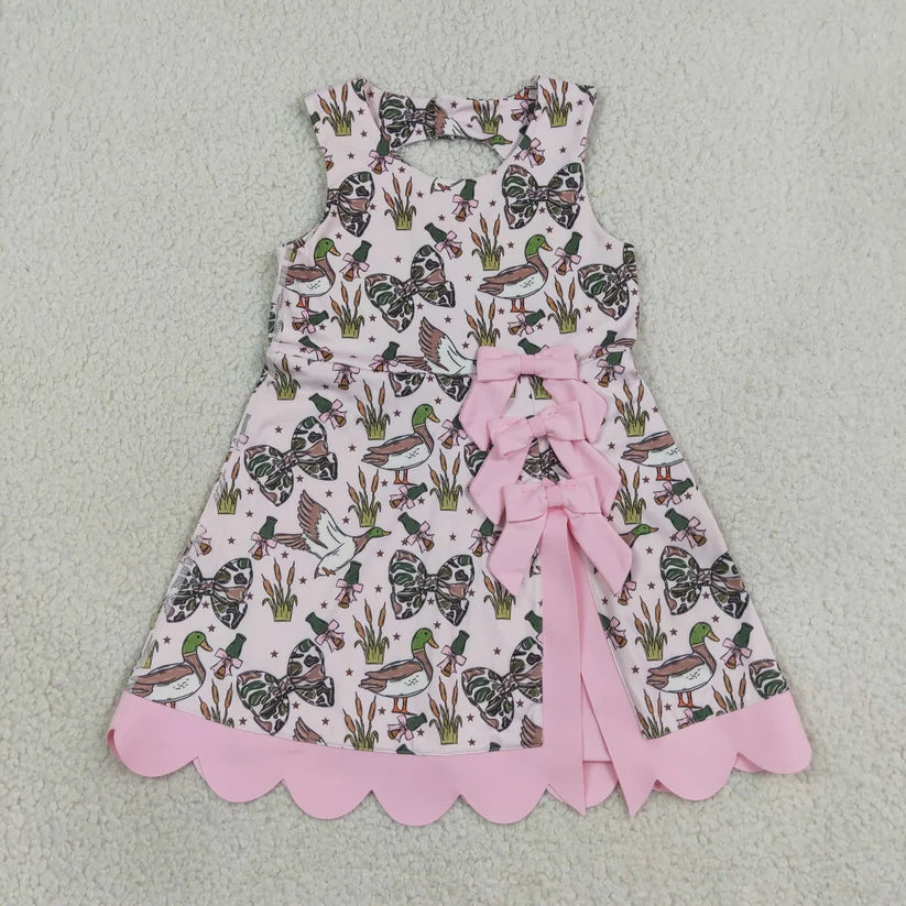 Green bow deer print girls summer yoga dress