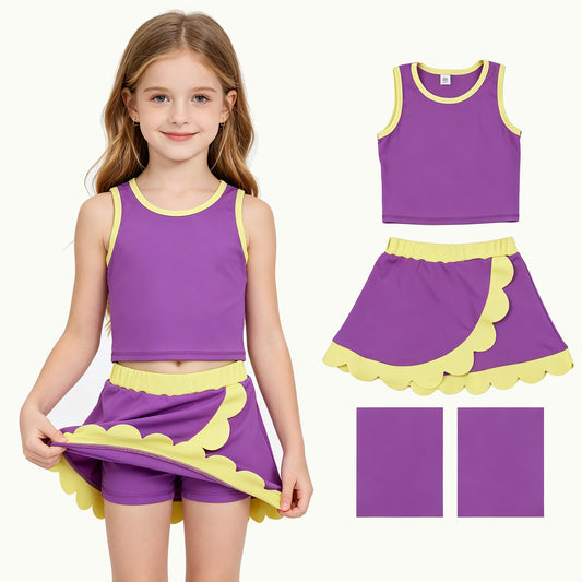 Purple yoga top matching skorts girls summer outfit