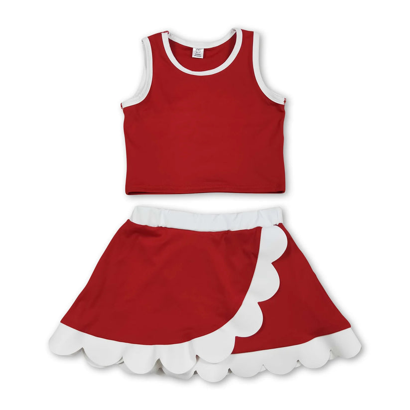 Dark Blue yoga top matching skorts girls summer scalloped outfit