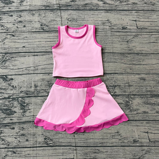 Pink yoga top matching skorts girls summer outfit preorder
