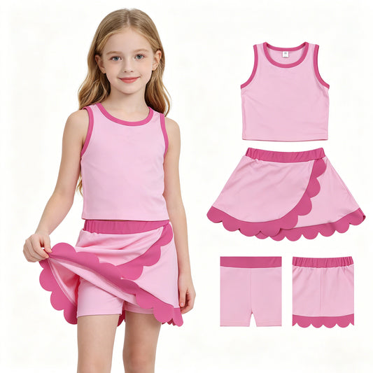 Pink yoga top matching skorts girls summer outfit