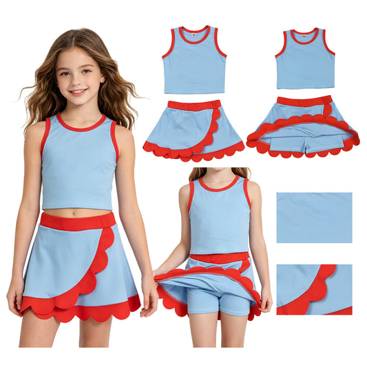 Blue yoga top matching skorts girls summer outfit