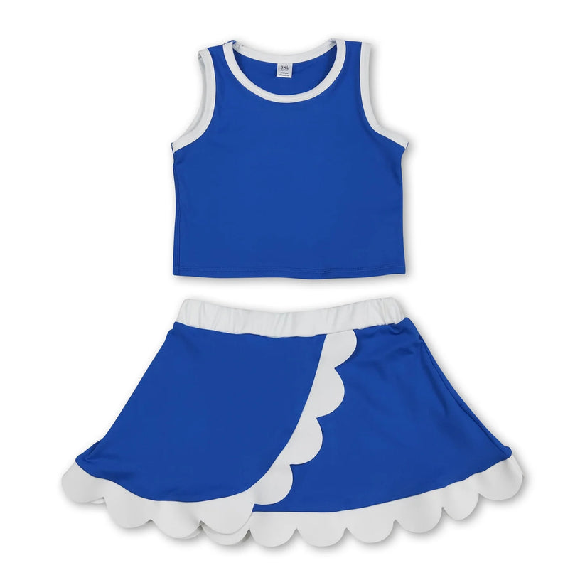 Dark Blue yoga top matching skorts girls summer scalloped outfit