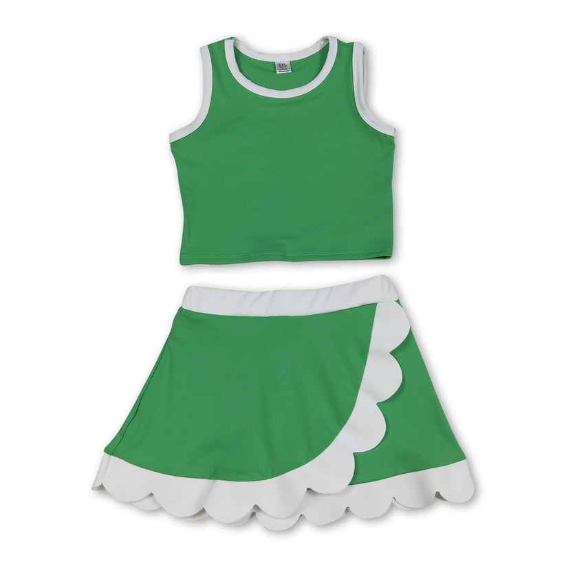 Dark Blue yoga top matching skorts girls summer scalloped outfit