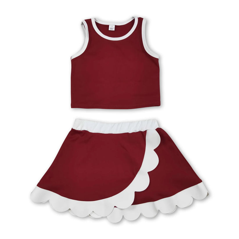 Dark Blue yoga top matching skorts girls summer scalloped outfit