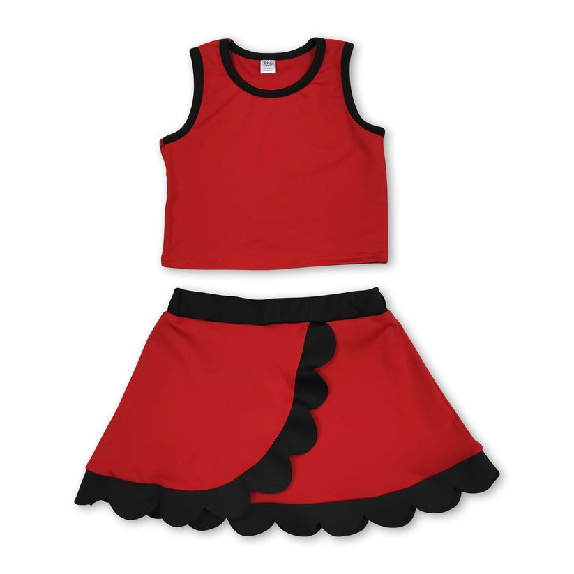 Dark Blue yoga top matching skorts girls summer scalloped outfit