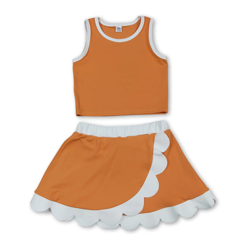 Dark Blue yoga top matching skorts girls summer scalloped outfit