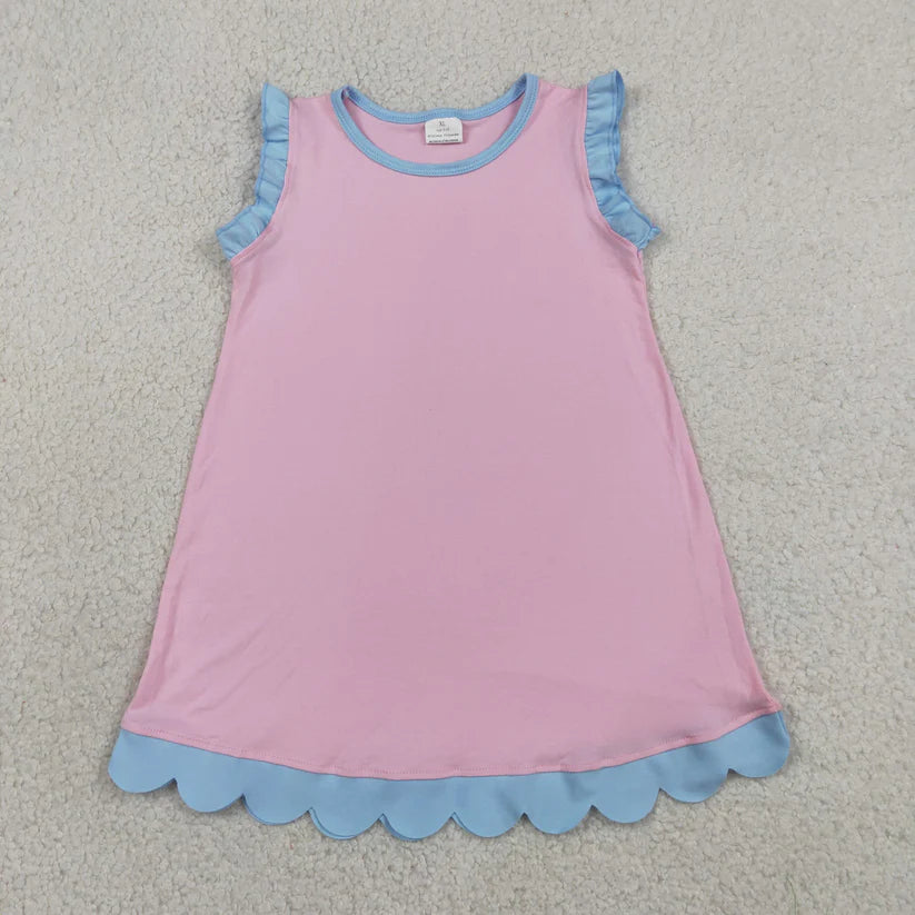 Lavender color yellow ruffle girls summer dress