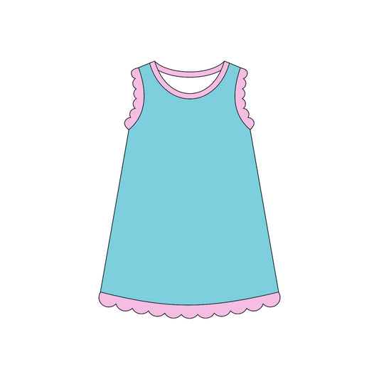 Blue color pink ruffle girls summer dress preorder
