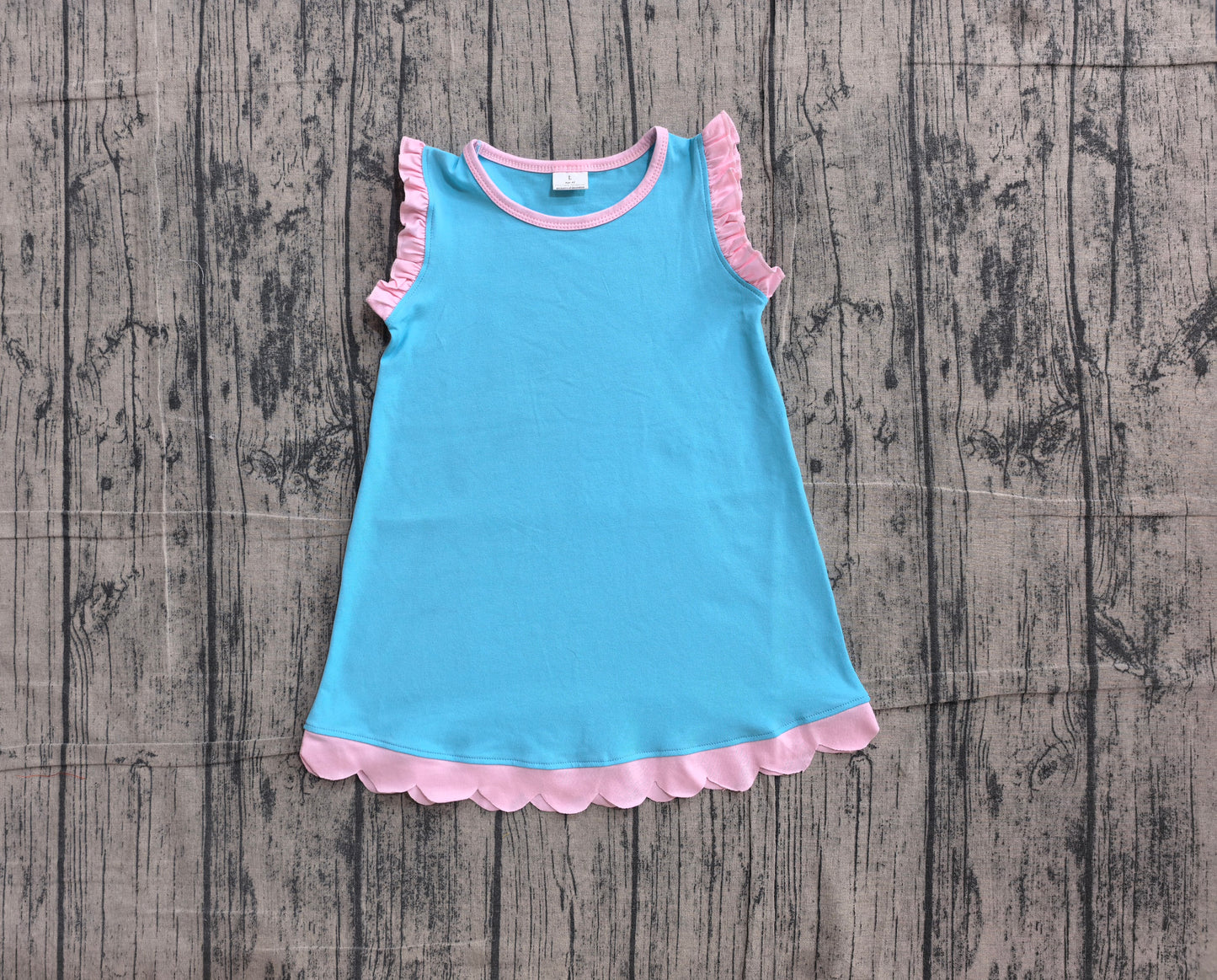 Blue color pink ruffle girls summer dress preorder