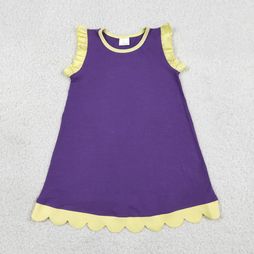 Lavender color yellow ruffle girls summer dress