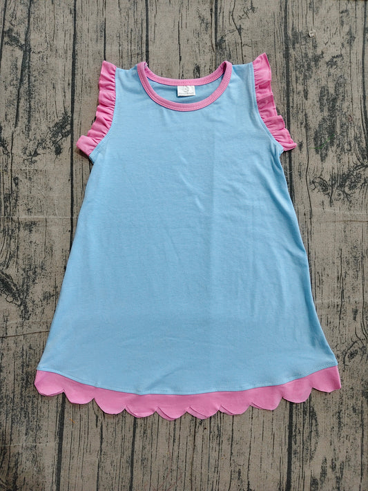 Blue color pink ruffle girls summer dress preorder