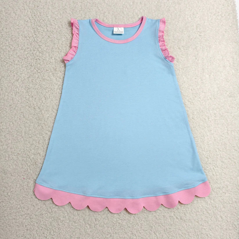 Lavender color yellow ruffle girls summer dress