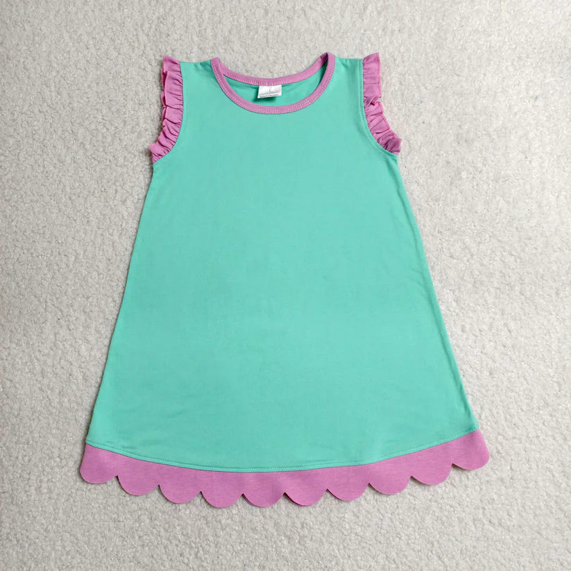 Lavender color yellow ruffle girls summer dress