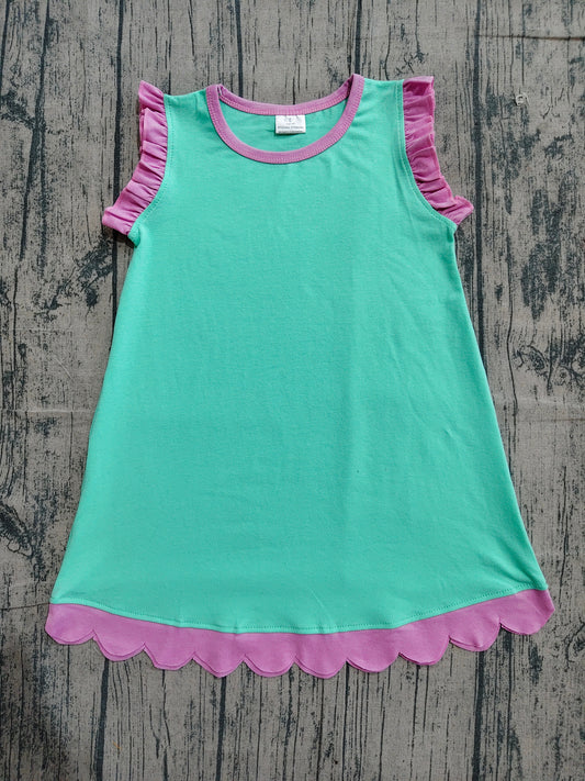 Aqua color pink ruffle girls summer dress preorder