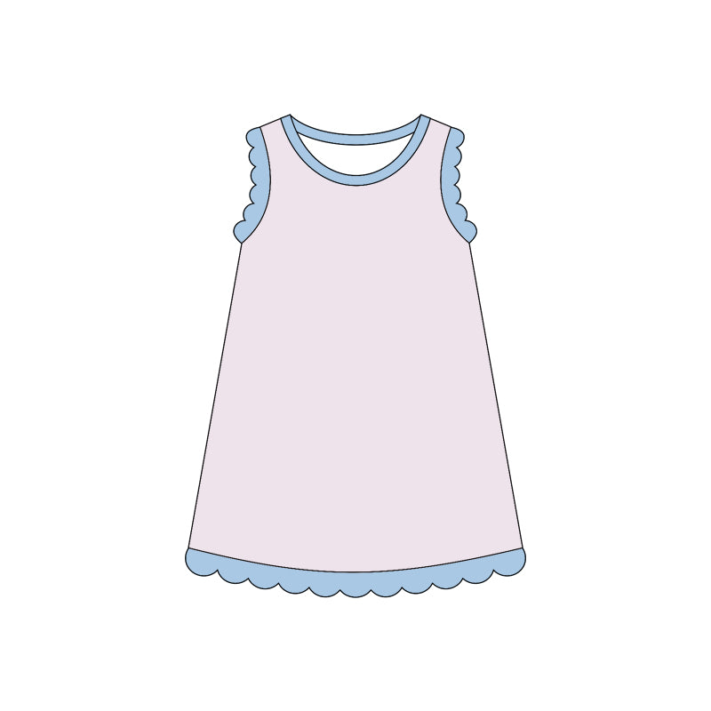 Light pink color blue ruffle girls summer dress preorder