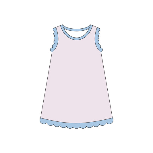 Light pink color blue ruffle girls summer dress preorder
