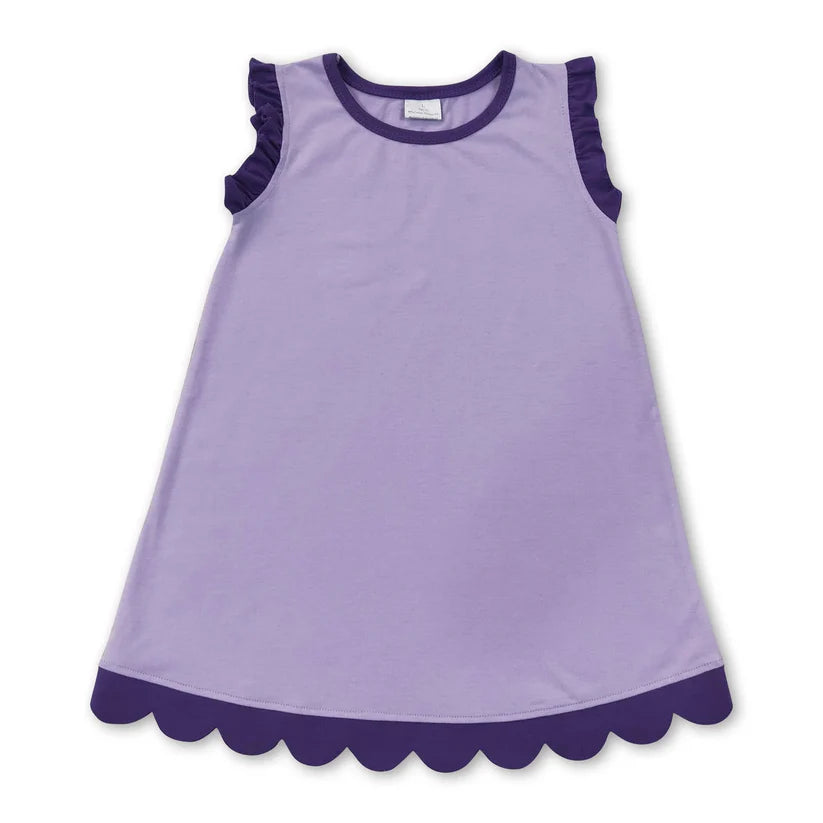 Lavender color yellow ruffle girls summer dress