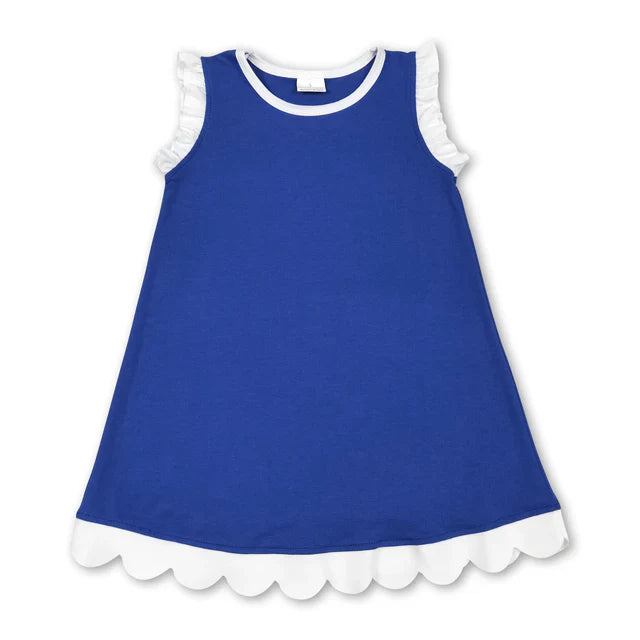 Pink color blue ruffle girls summer dress