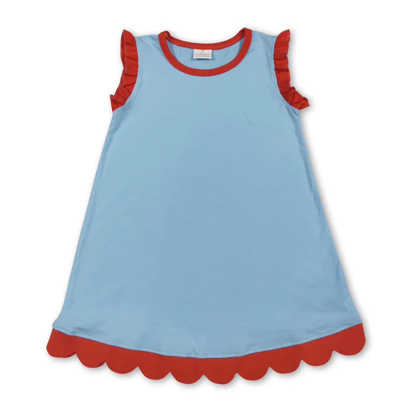 Lavender color yellow ruffle girls summer dress