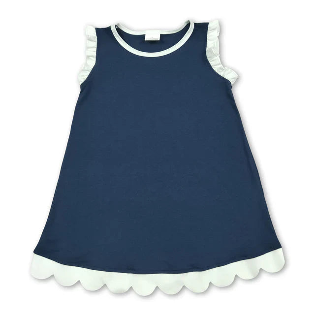 Pink color blue ruffle girls summer dress