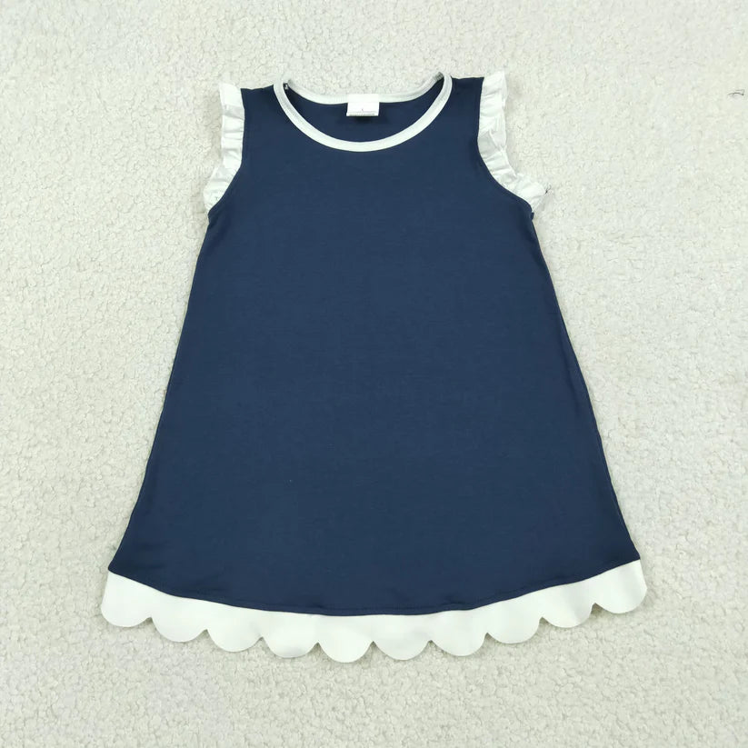 Navy color white ruffle girls summer dress