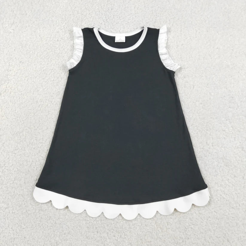 Navy color white ruffle girls summer dress