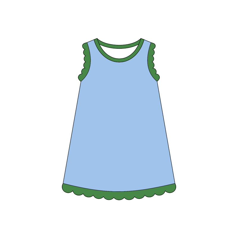 Blue color green ruffle girls summer dress preorder