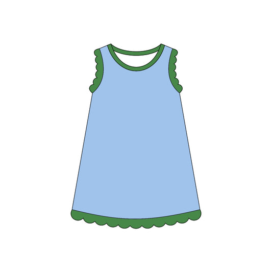 Blue color green ruffle girls summer dress preorder