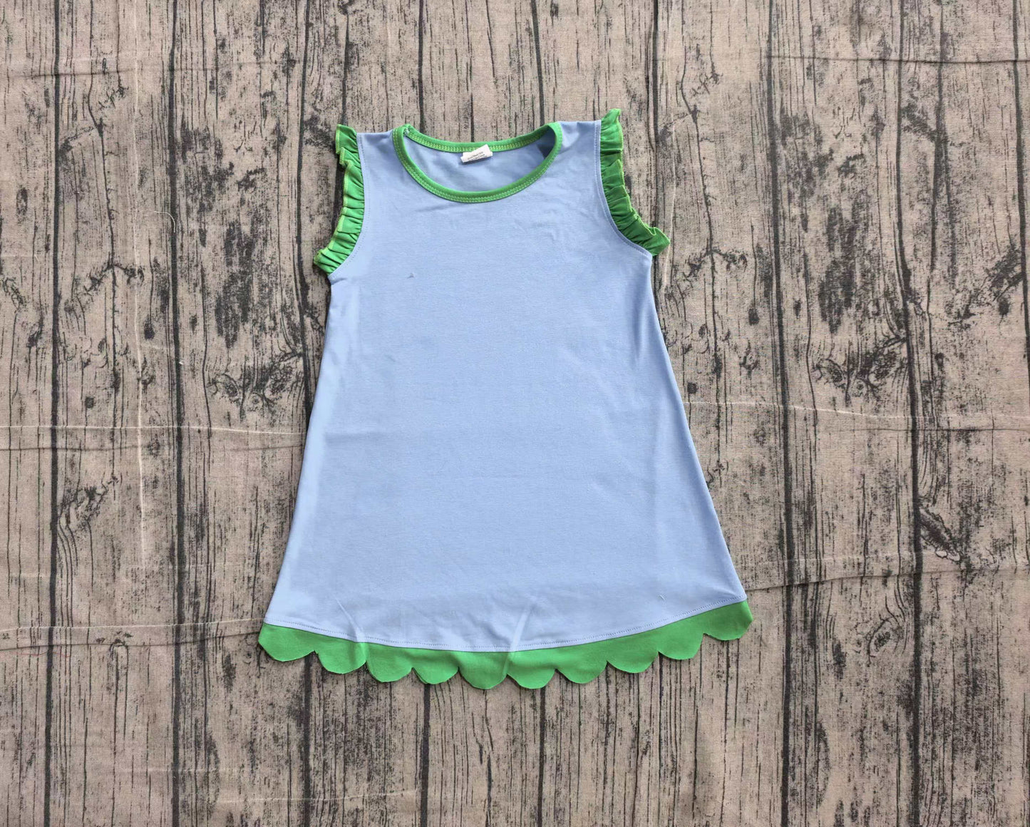 Blue color green ruffle girls summer dress preorder