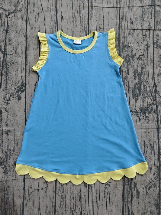 Blue color yellow ruffle girls summer dress preorder