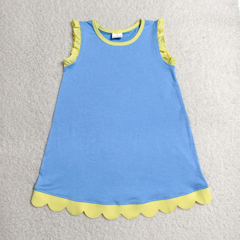 Lavender color yellow ruffle girls summer dress
