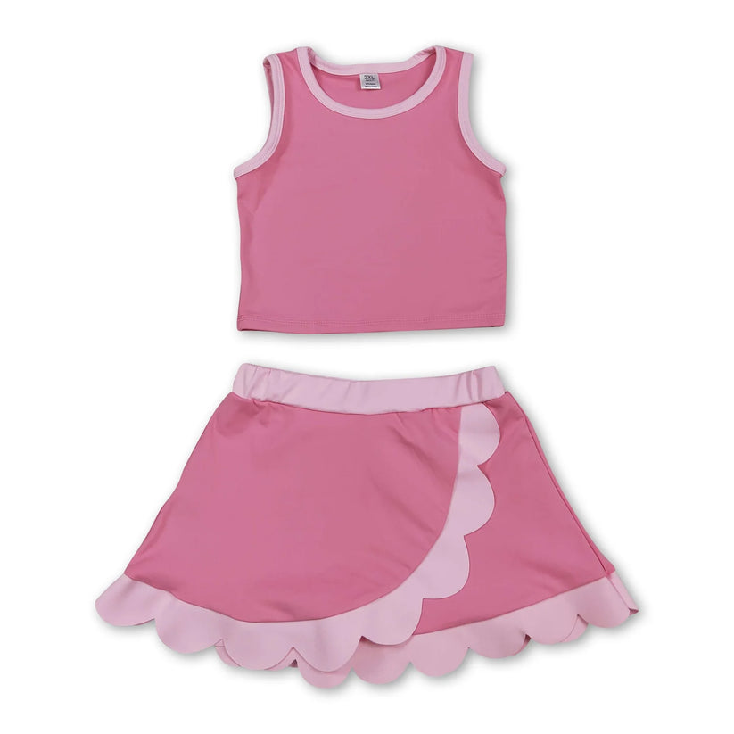 Dark Blue yoga top matching skorts girls summer scalloped outfit