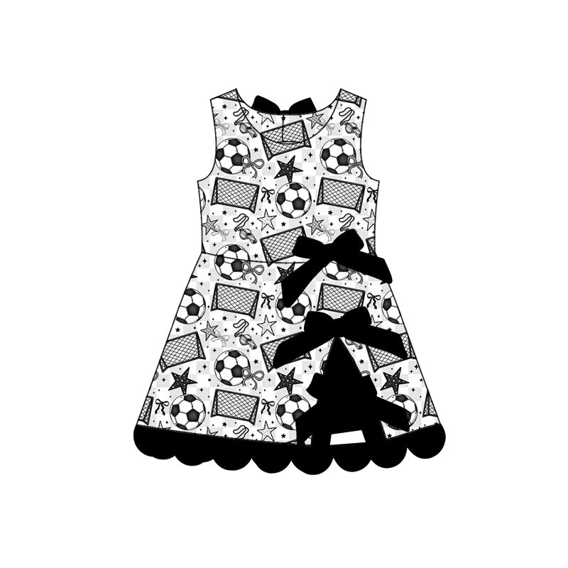 Football print black bow girls summer yoga dress preorder