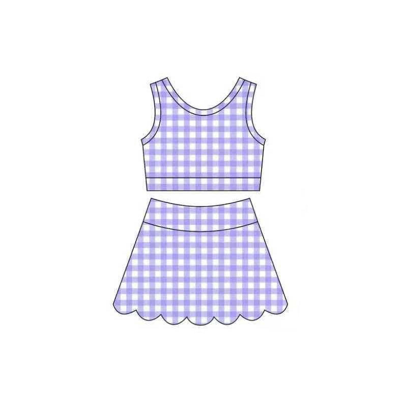 Lavender plaid girls summer tank top matching skorts yoga outfit preorder