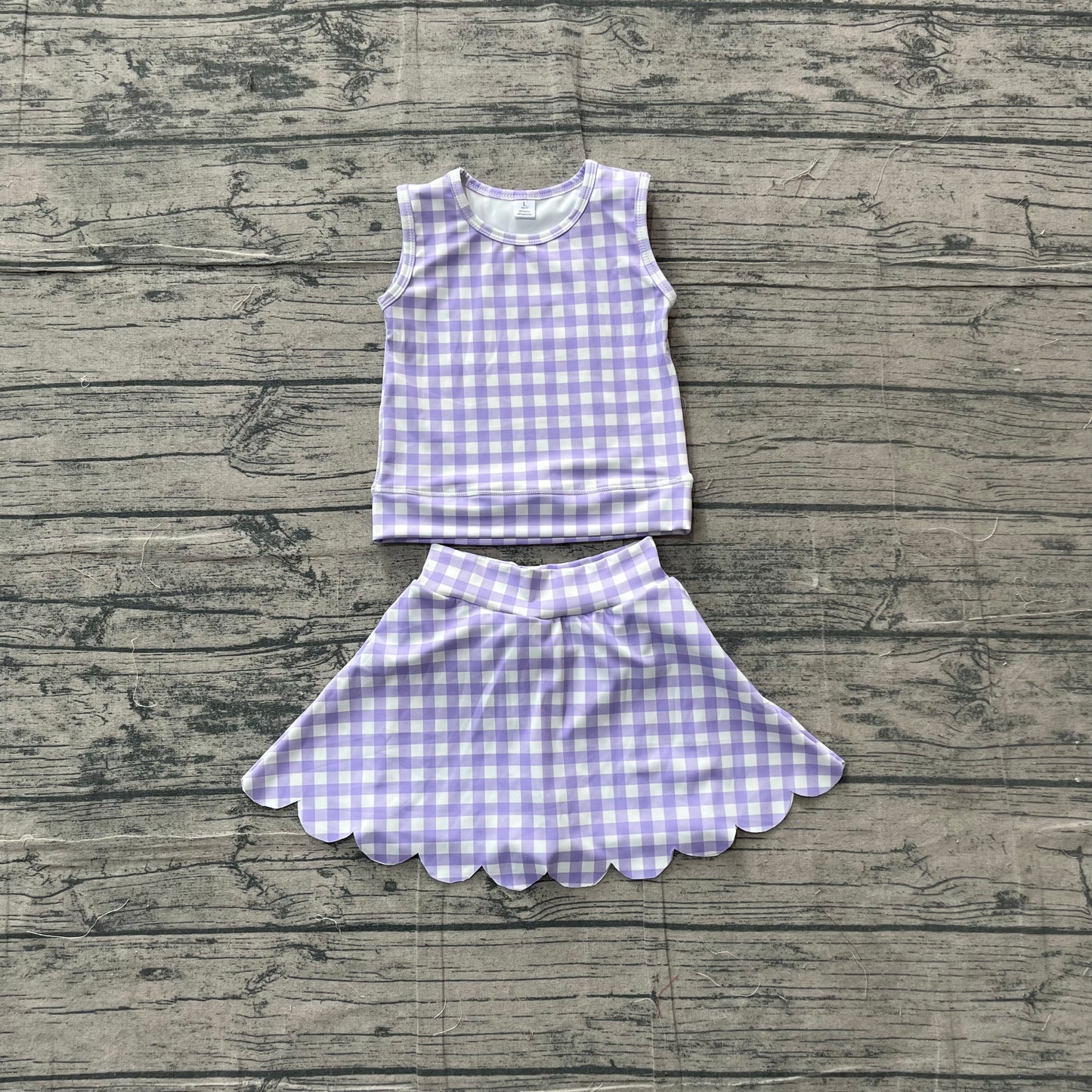 Lavender plaid girls summer tank top matching skorts yoga outfit preorder