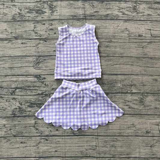 Lavender plaid girls summer tank top matching skorts yoga outfit preorder
