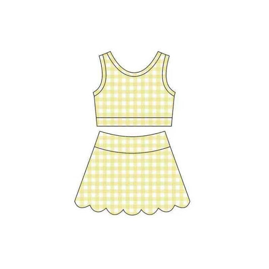 Yellow plaid girls summer yoga tank top matching skorts outfit preorder