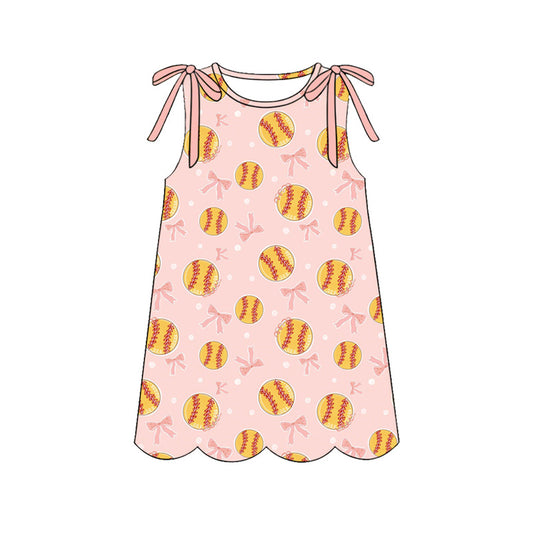 Softball pink bow girls summer dress preorder