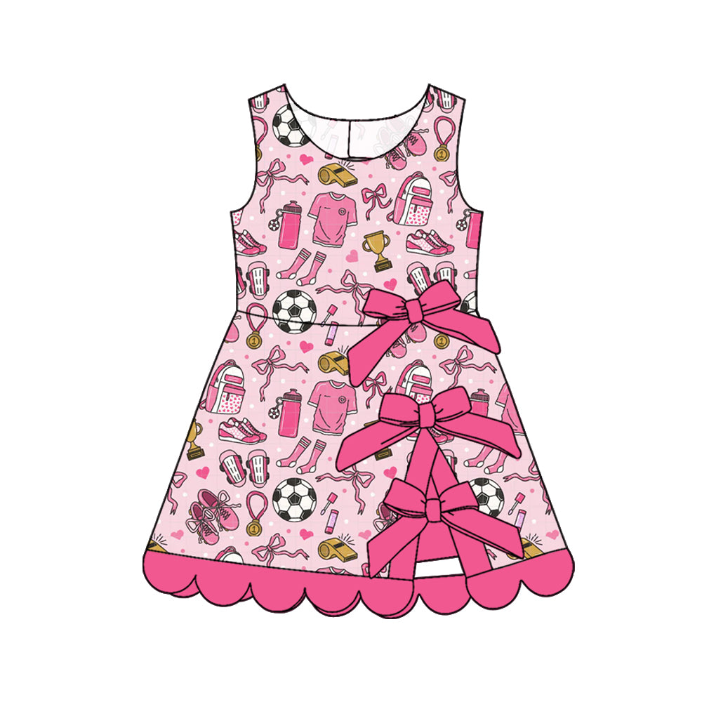 Soccer print pink bow girls summer yoga dress preorder