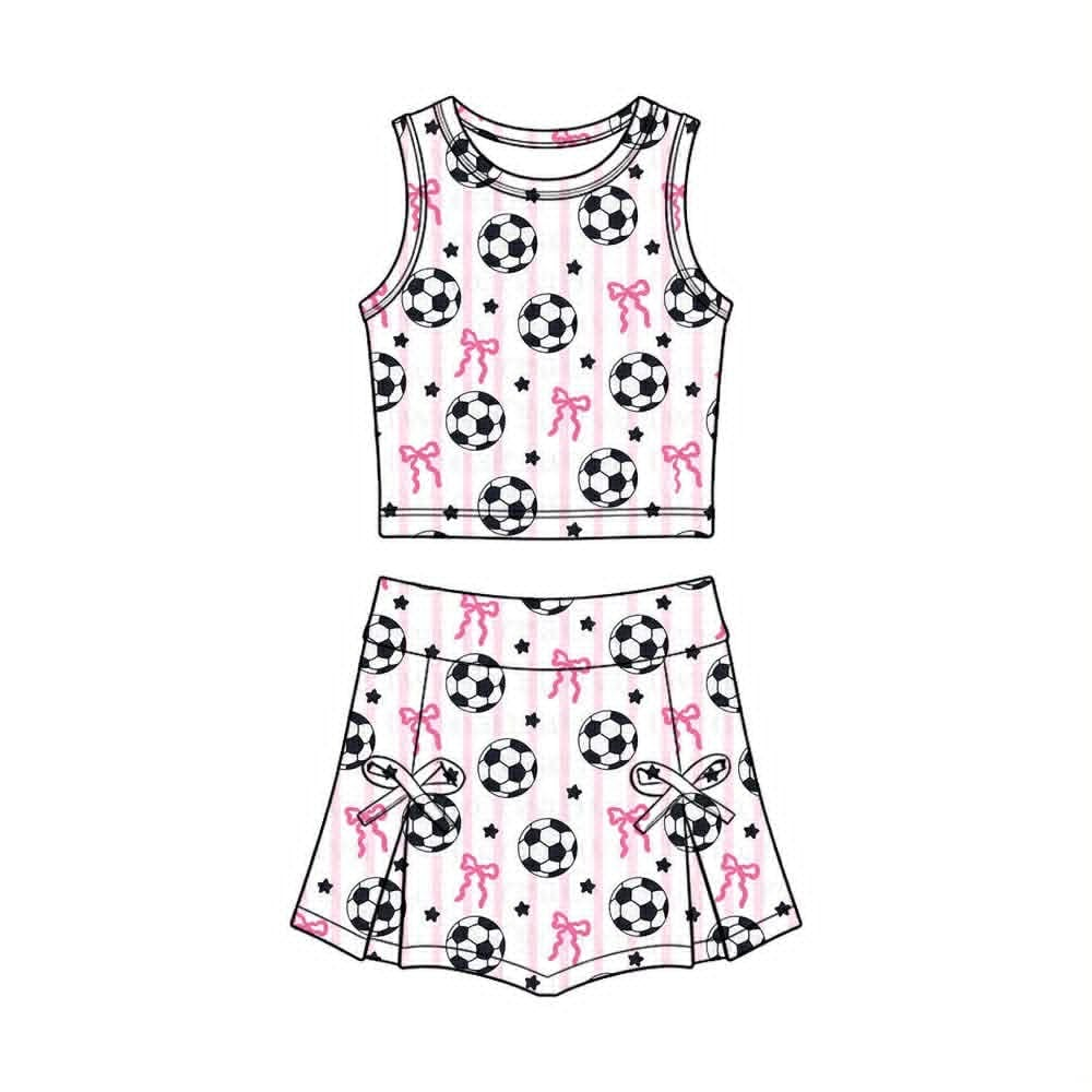 Soccer pink bow girls summer yoga tank top matching skorts outfit  preorder