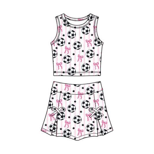 Soccer pink bow girls summer yoga tank top matching skorts outfit  preorder